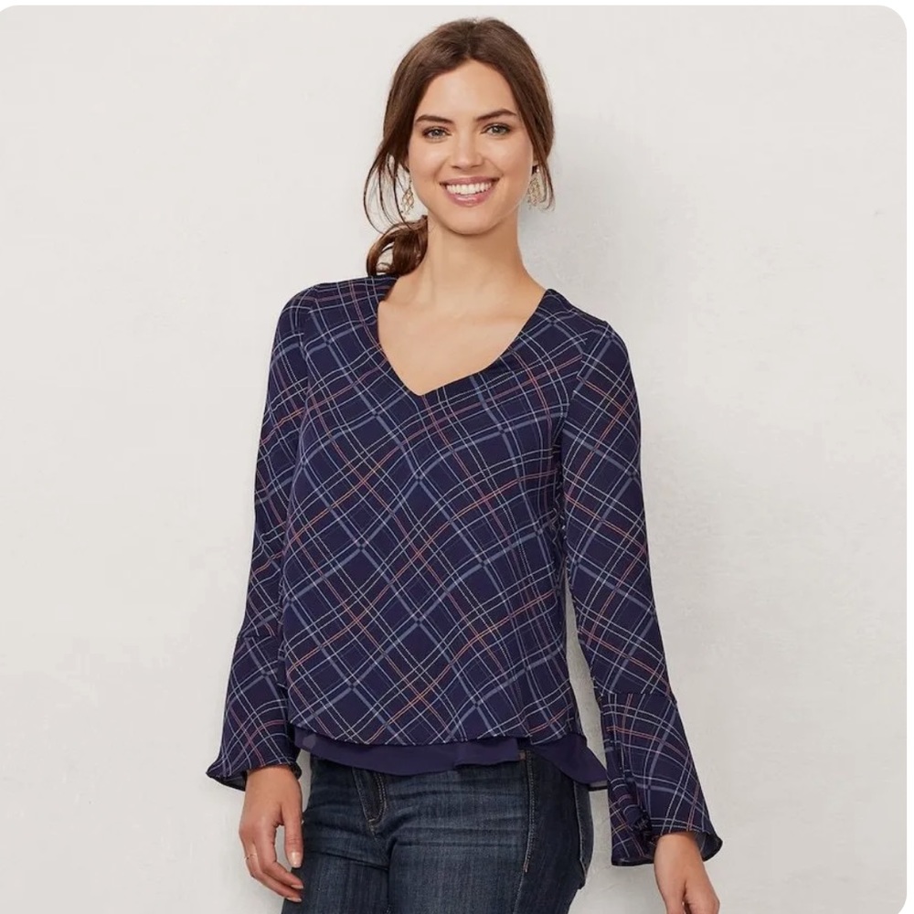 Lauren Conrad women’s blue line layered chiffon blouse